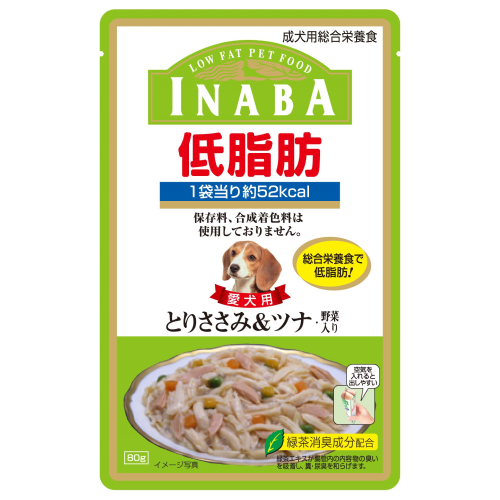 Inaba, Dog Treats, Low Fat Pouch, Chicken Fillet with Tuna & Vegetables in Jelly (By Box)