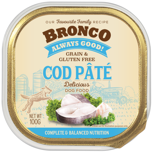 Bronco, Dog Wet Food, Grain Free, Cod Pate (By Carton)
