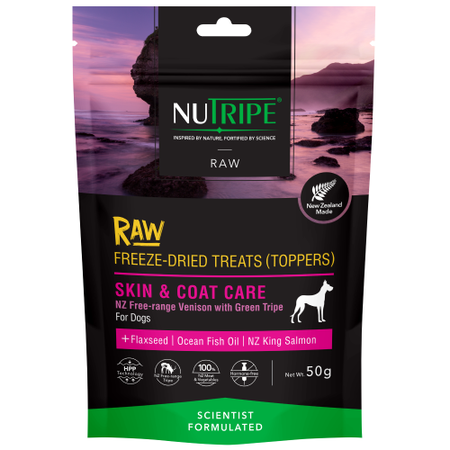 Nutripe, Dog Treats, Freeze Dried RAW, Skin & Coat Care, New Zealand Free-range Venison with Green Tripe