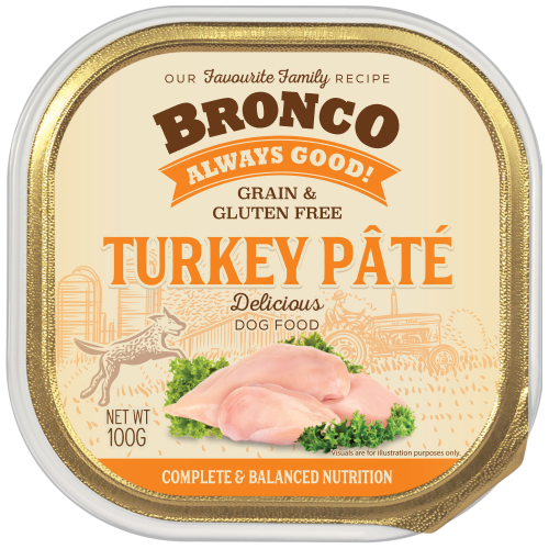 Bronco, Dog Wet Food, Grain Free, Turkey Pate (By Carton)