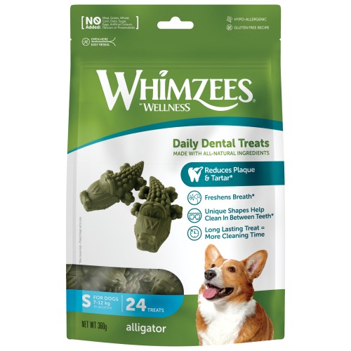 Whimzees, Dog Hygiene, Oral & Dental Care, Alligator Dental Treats (3 Sizes)