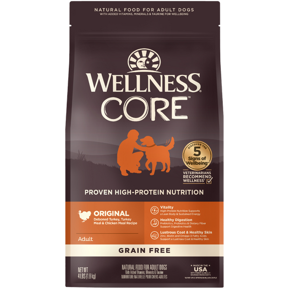 Wellness Core, Dog Dry Food, Grain Free, Original, Deboned Turkey, Turkey & Chicken Meal (3 Sizes)