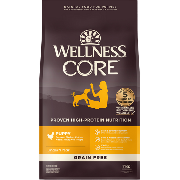 Wellness Core, Dog Dry Food, Grain Free, Puppy, Deboned Chicken, Chicken & Turkey Meal (3 Sizes)