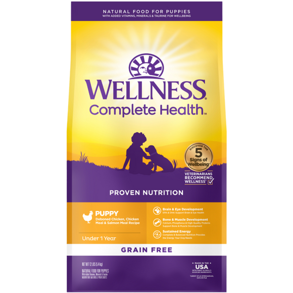 Wellness Complete Health, Dog Dry Food, Grain Free, Puppy, Deboned Chicken, Chicken & Salmon Meal (2 Sizes)