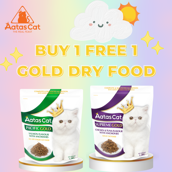 Aatas Cat, Cat Dry Food, Gold Series, Buy 1 Get 1 FREE (2 Types)