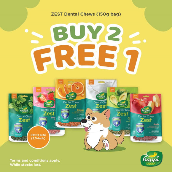 Happi Doggy, Dog Hygiene, Oral & Dental Care, Zest Dental Chews, Buy 2 Get 1 FREE (6 Types)