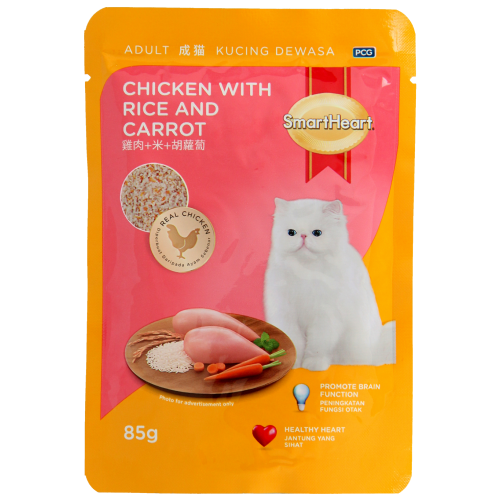 SmartHeart, Cat Wet Food, Adult Cat Pouch, Chicken with Rice & Carrot
