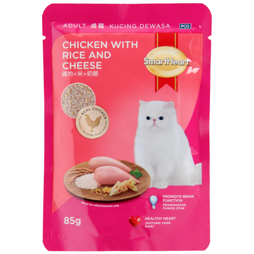 SmartHeart, Cat Wet Food, Adult Cat Pouch, Chicken with Rice & Cheese