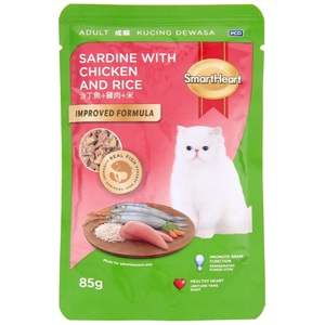 SmartHeart, Cat Wet Food, Adult Cat Pouch, Sardine with Chicken & Rice