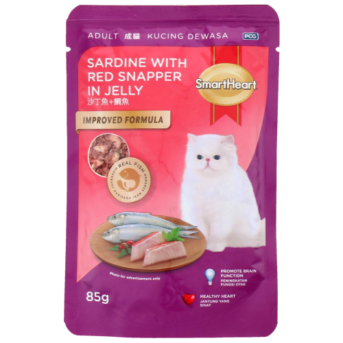 SmartHeart, Cat Wet Food, Adult Cat Pouch, Sardine with Red Snapper in Jelly