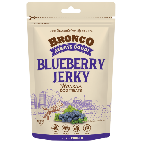 Bronco, Dog Treats, Blueberry Jerky (By Carton)