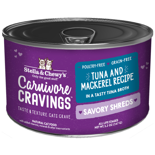 Stella & Chewy's, Cat Wet Food, Carnivore Cravings, Savory Shreds, Tuna & Mackerel in Broth