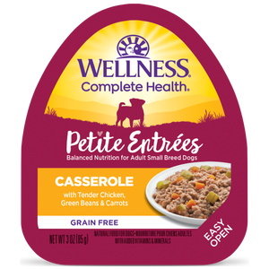 Wellness Complete Health, Dog Wet Food, Grain Free, Small Breed, Petite Entrees, Casserole, Tender Chicken, Green Beans & Carrots