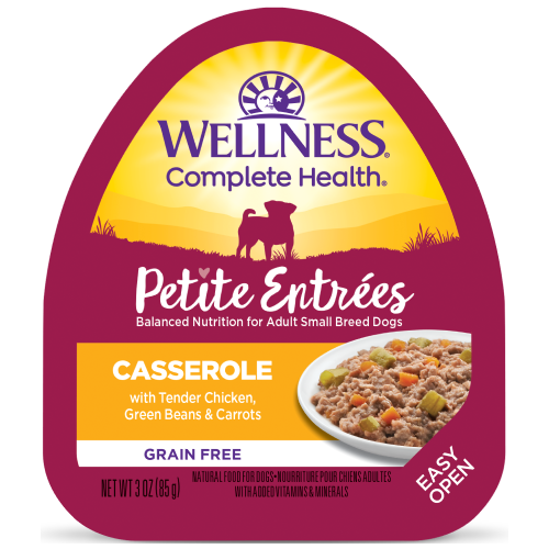 Wellness Complete Health, Dog Wet Food, Grain Free, Small Breed, Petite Entrees, Casserole, Tender Chicken, Green Beans & Carrots