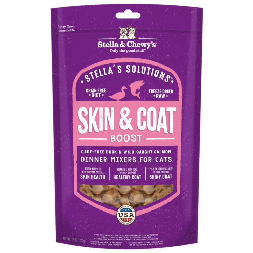 Stella & Chewy's, Cat Food, Freeze Dried, Stella's Solutions, Skin & Coat Boost, Cage-Free Duck & Wild Caught Salmon
