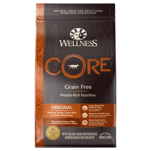 Wellness Core, Dog Dry Food, Grain Free, Original, Deboned Turkey, Turkey & Chicken Meal (3 Sizes)
