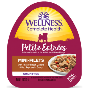 Wellness Complete Health, Dog Wet Food, Grain Free, Small Breed, Petite Entrees, Mini-Filets, Roasted Beef, Carrots & Red Peppers in Gravy