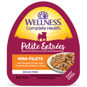 Wellness Complete Health, Dog Wet Food, Grain Free, Small Breed, Petite Entrees, Mini-Filets, Roasted Chicken, Beef, Carrots & Green Beans in Gravy