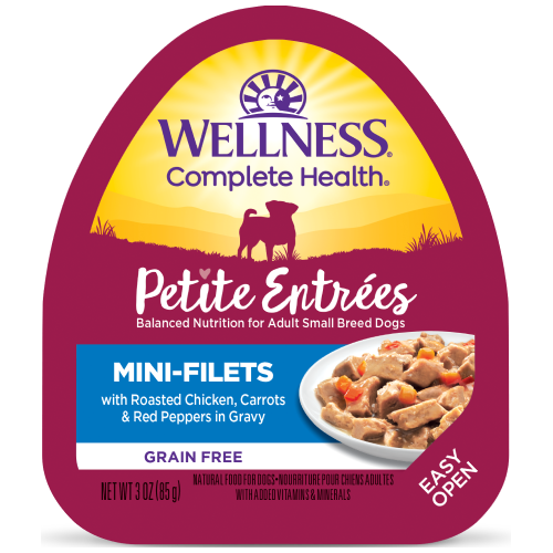 Wellness Complete Health, Dog Wet Food, Grain Free, Small Breed, Petite Entrees, Mini-Filets, Roasted Chicken, Carrots & Red Peppers in Gravy