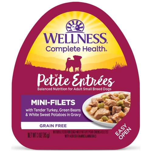 Wellness Complete Health, Dog Wet Food, Grain Free, Small Breed, Petite Entrees, Mini-Filets, Tender Turkey, Green Beans & White Sweet Potatoes in Gravy