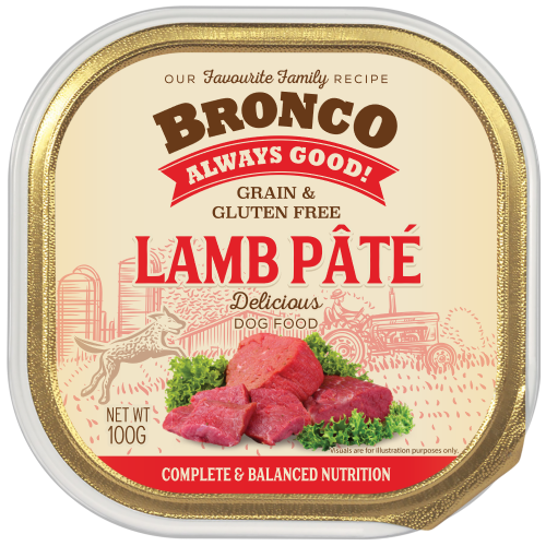 Bronco, Dog Wet Food, Grain Free, Lamb Pate (By Carton)