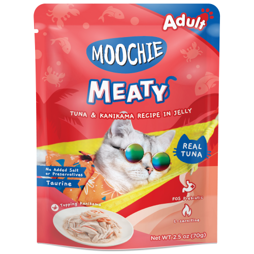 Moochie, Cat Wet Food, Meaty, Tuna & Kanikama Recipe in Jelly (By Carton)