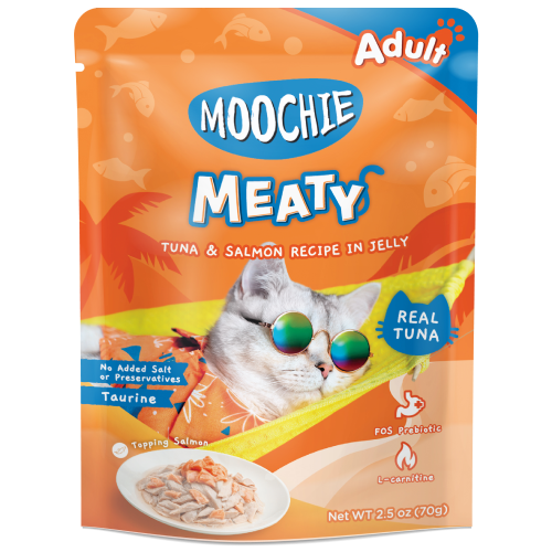Moochie, Cat Wet Food, Meaty, Tuna & Salmon Recipe in Jelly (By Carton)