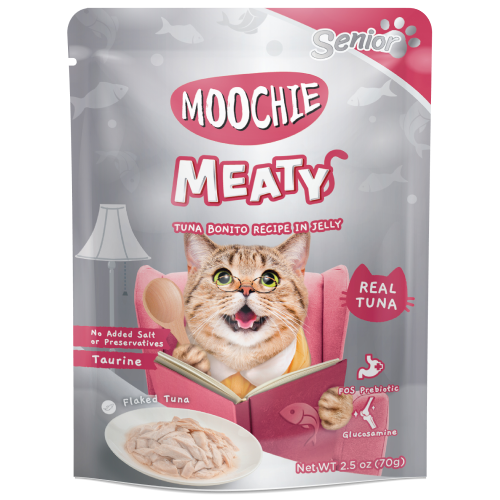Moochie, Cat Wet Food, Meaty, Senior, Tuna Bonito in Jelly (By Carton)