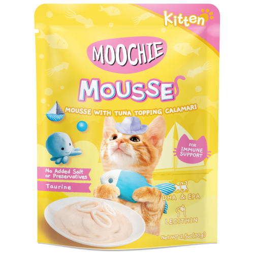 Moochie, Cat Wet Food, Mousse, Kitten, Tuna Topping Calamari (By Carton)