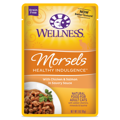 Wellness Complete Health, Cat Wet Food, Grain Free, Healthy Indulgence, Morsels, Chicken & Salmon