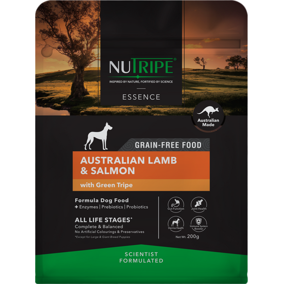 Nutripe, Dog Dry Food, ESSENCE, Grain Free, Essence, Australian Lamb & Salmon with Green Tripe (3 Sizes)