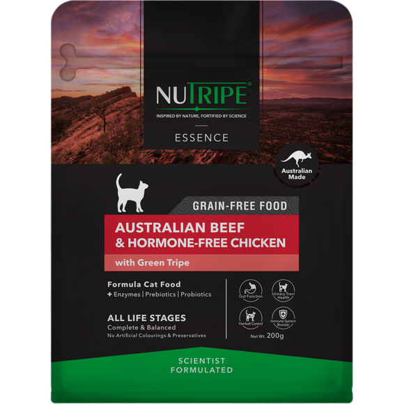 Nutripe, Cat Dry Food, ESSENCE, Grain Free, Australian Beef & Hormone-Free Chicken with Green Tripe (3 Sizes)