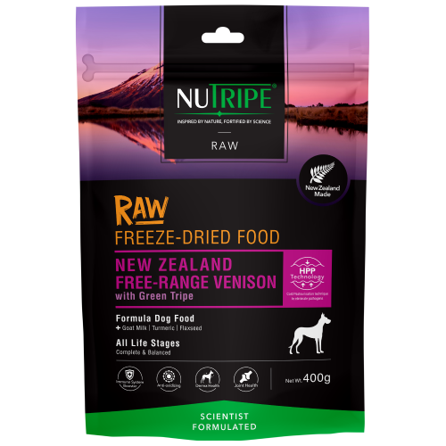 Nutripe, Dog Food, Freeze Dried RAW, New Zealand Free-range Venison with Venison Green Tripe