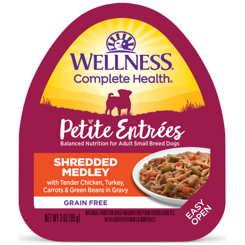 Wellness Complete Health, Dog Wet Food, Grain Free, Small Breed, Petite Entrees, Shredded Medley, Tender Chicken, Turkey, Carrots & Green Beans