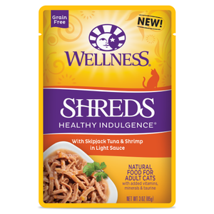 Wellness Complete Health, Cat Wet Food, Grain Free, Healthy Indulgence, Shreds, Tuna & Shrimps