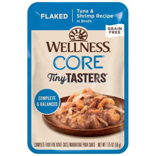 Wellness Core, Cat Wet Food, Grain Free, Tiny Tasters, Flaked, Tuna & Shrimp