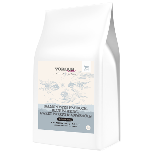 Vorous, Dog Dry Food, Grain Free, Puppy, Salmon with Haddock, Blue Whiting, Sweet Potato & Asparagus (2 Sizes)