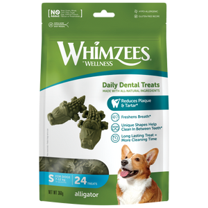 Whimzees, Dog Hygiene, Oral & Dental Care, Alligator Dental Treats (3 Sizes)