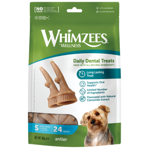 Whimzees, Dog Hygiene, Oral & Dental Care, Antler Dental Treats (3 Sizes)