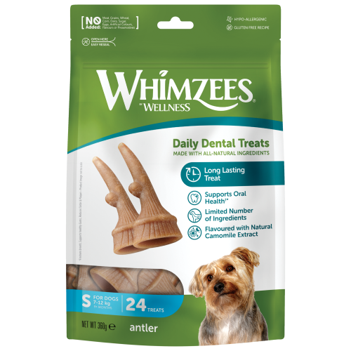 Whimzees, Dog Hygiene, Oral & Dental Care, Antler Dental Treats (3 Sizes)