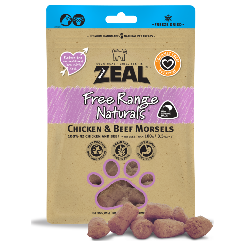 Zeal, Dog & Cat Treats, Freeze Dried, Chicken & Beef Morsels