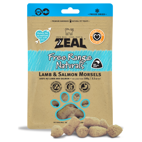 Zeal, Dog & Cat Treats, Freeze Dried, Lamb & Salmon Morsels