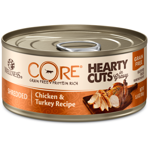 Wellness Core, Cat Wet Food, Grain Free, Hearty Cuts, Shredded Chicken & Turkey