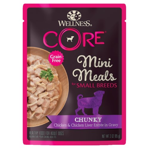 Wellness Core, Dog Wet Food, Grain Free, Small Breed, Mini Meals, Chunky, Chicken & Chicken Liver