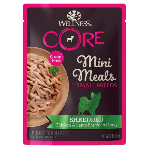 Wellness Core, Dog Wet Food, Grain Free, Small Breed, Mini Meals, Shredded, Chicken & Lamb Entree in Gravy